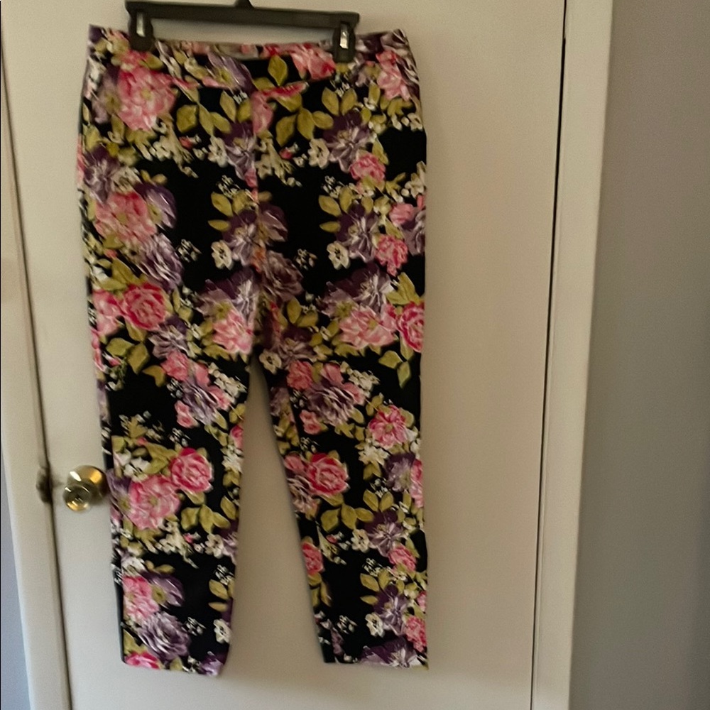 Halogen Floral Patterned Trousers - Pink, Purple, Green on Black